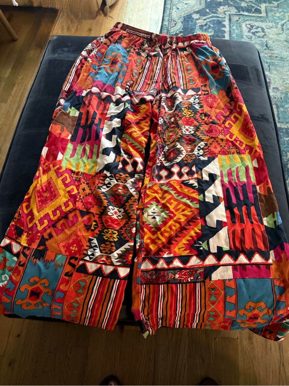 Vibrant Multicolor Patchwork Boho Pants Red Pattern